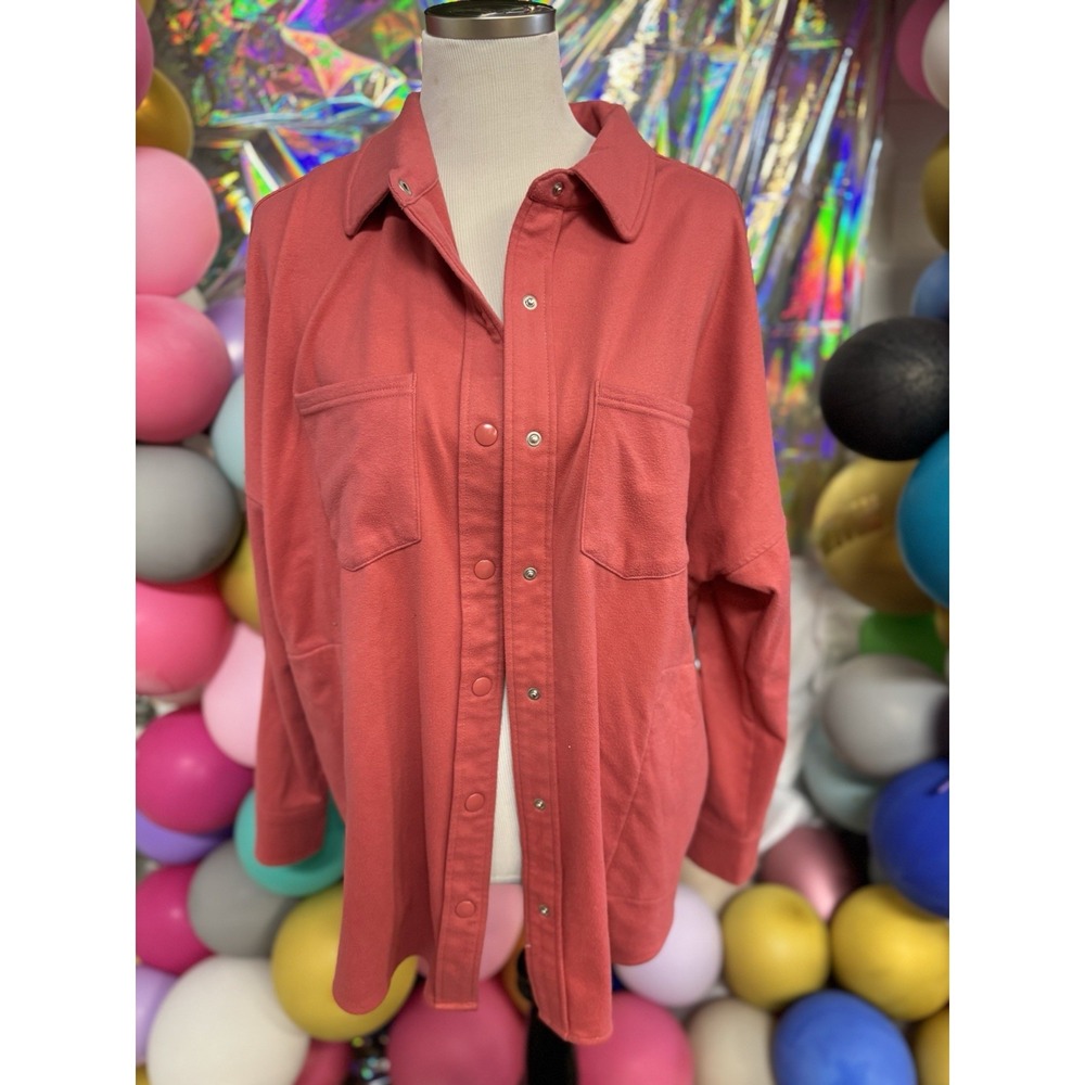 Mondetta Women's Cozy Fleece‎ Snap Button Shirt Jacket XXL Coral Red Shacket